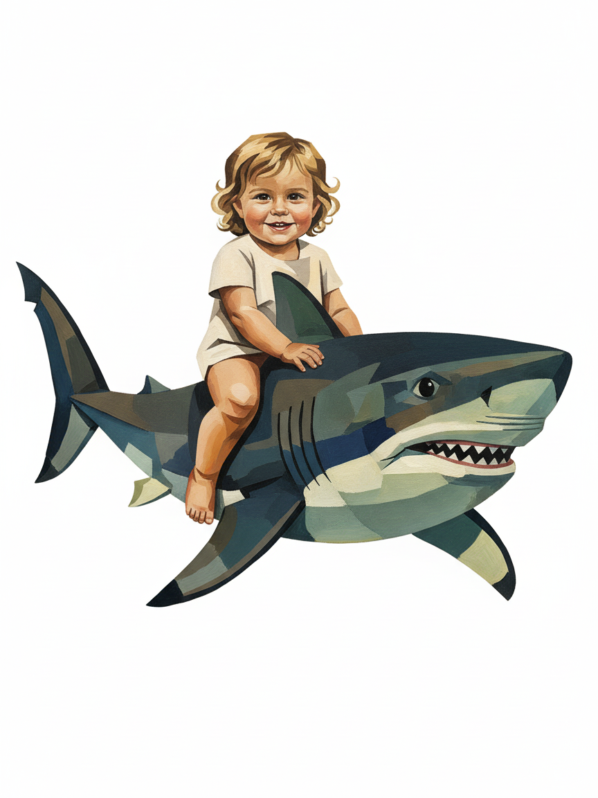 Julia the Smiling Shark - Cubist Painting