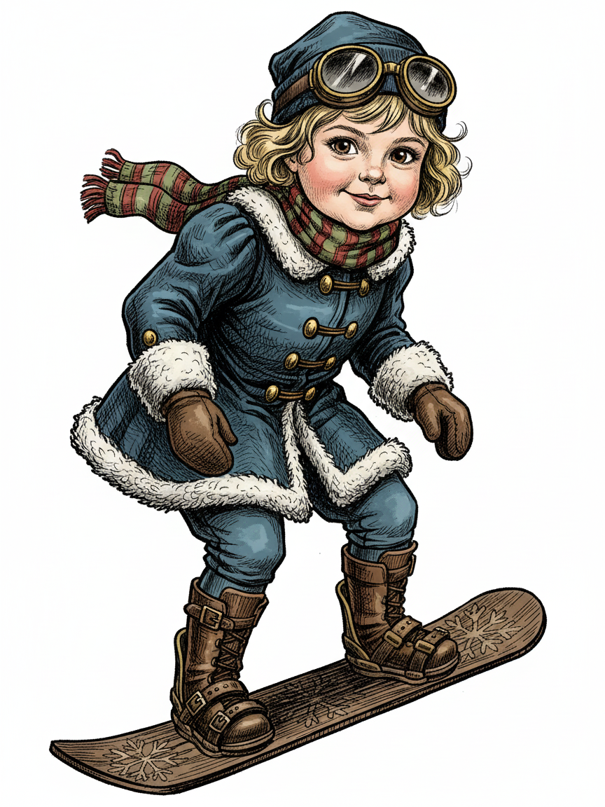 Julia the Snowboarder - Victorian Illustration