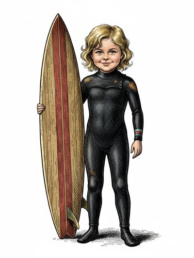 Julia's Surfing Adventure 🌊 - Victorian Illustration