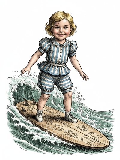 Our Little Surfer Girl 🌊 - Victorian Illustration