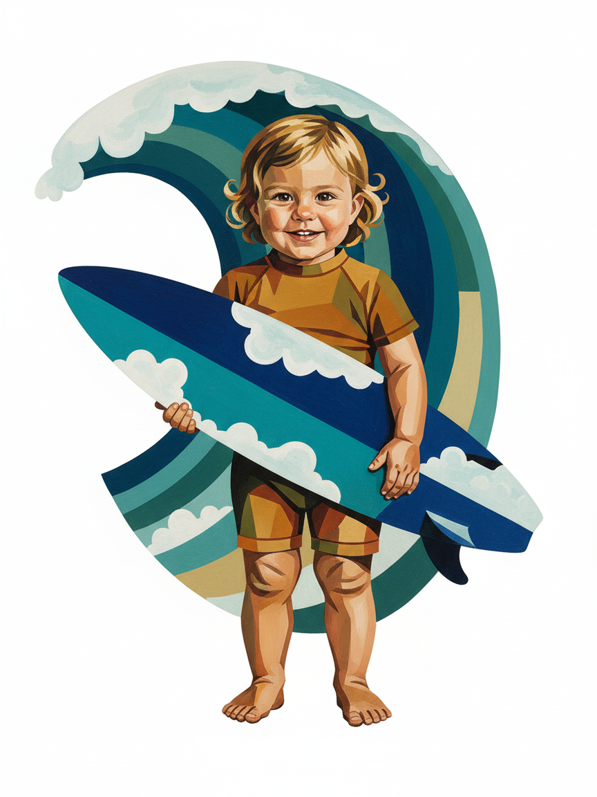 Julia the Wave Rider - Cubist Painting