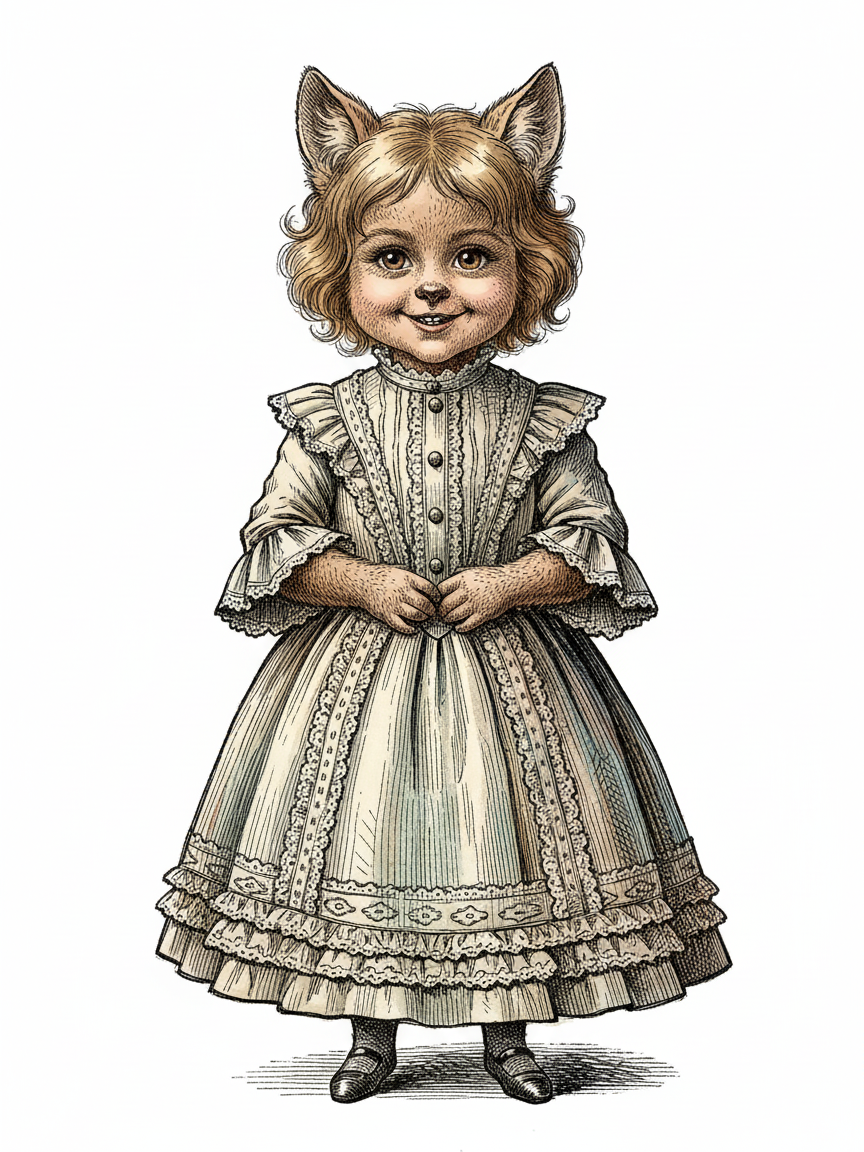 Julia the Playful Wolf - Victorian Illustration