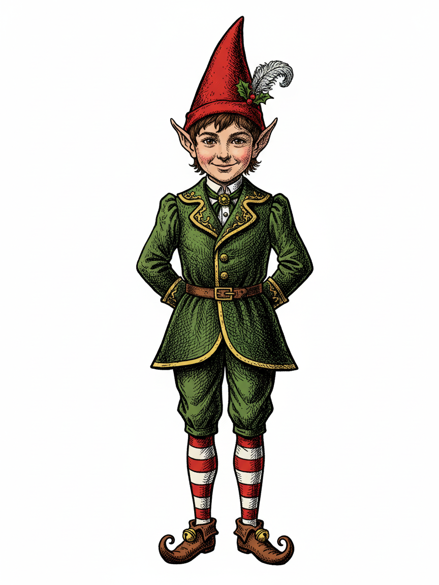 Georges the Festive Elf - Victorian Illustration
