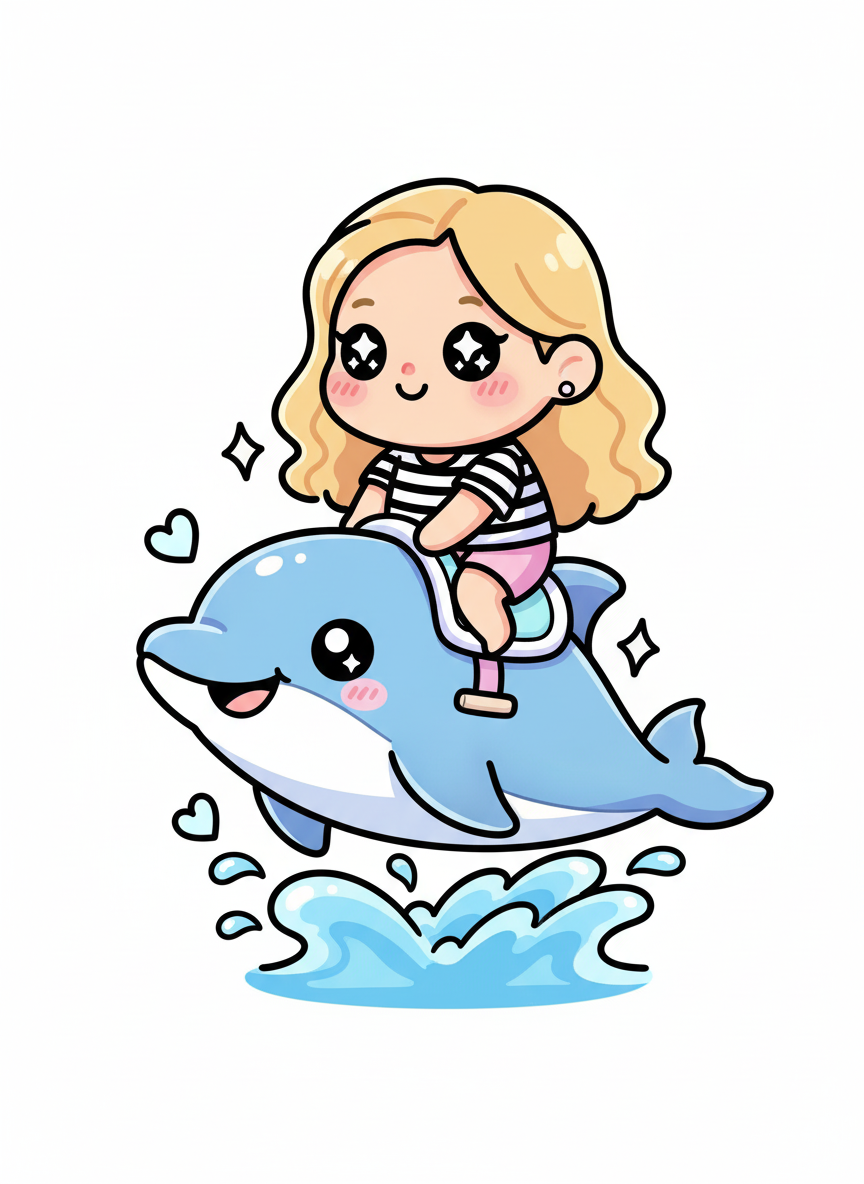 Mary the Dolphin Rider - Kawaii Cute