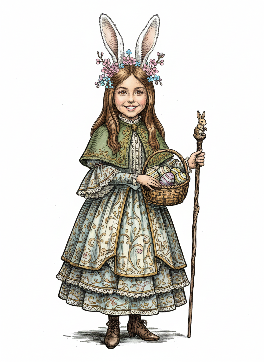 Mary the Easter Bunny - Victorian Illustration
