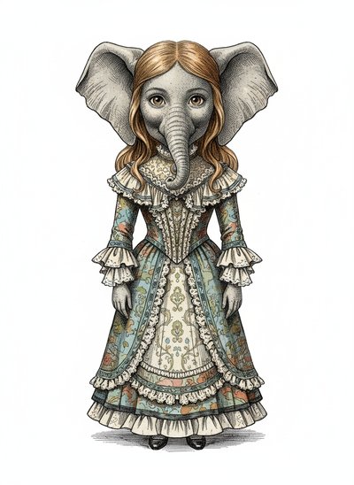 Mary's Elephant Adventure 🐘 - Victorian Illustration