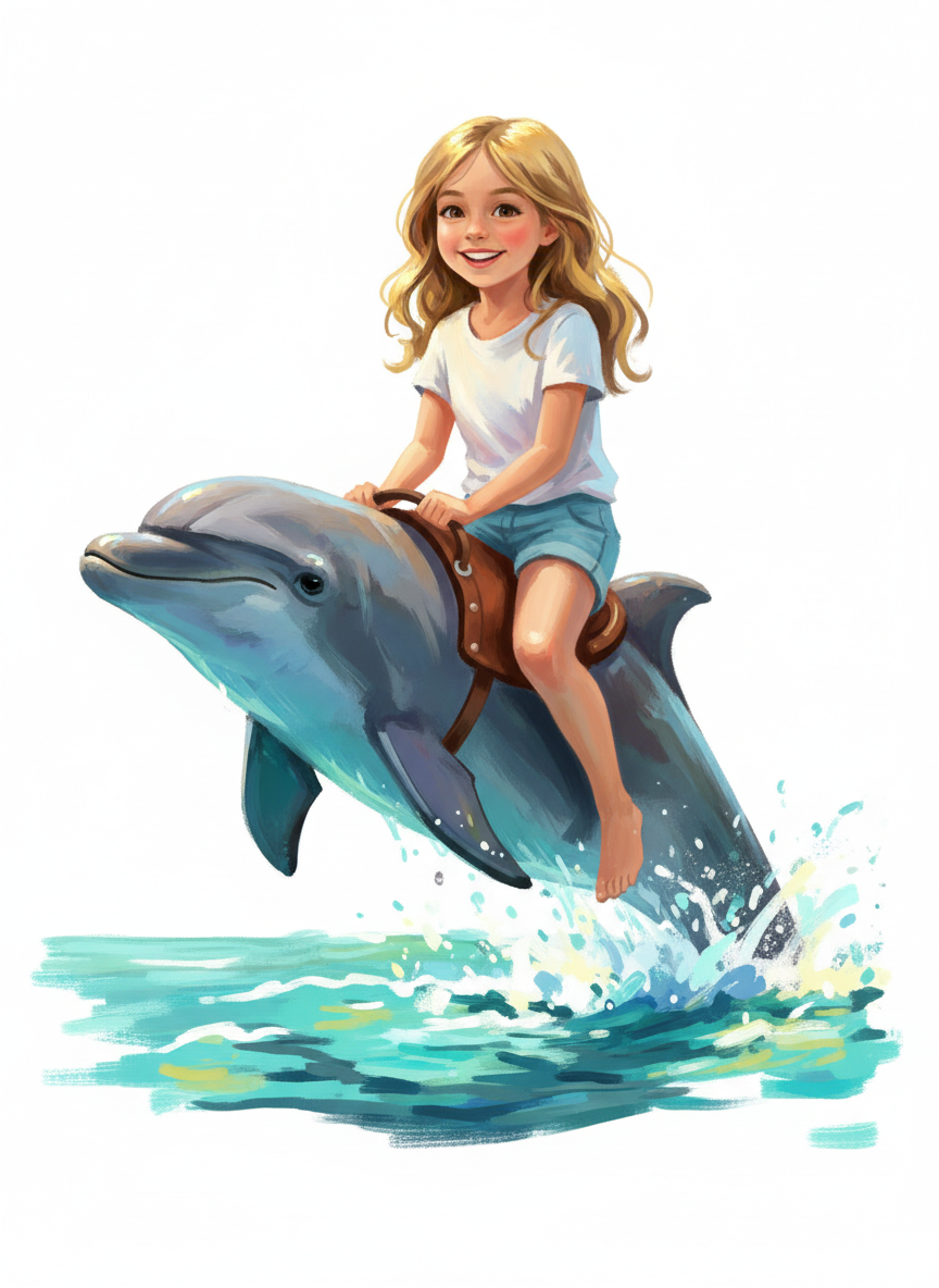 Mary the Dolphin Rider - Impressionist Painting