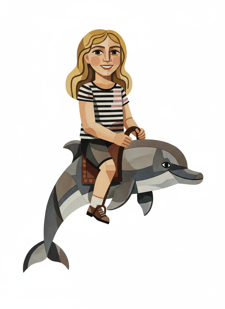 Mary the Dolphin Rider - Cubist Painting