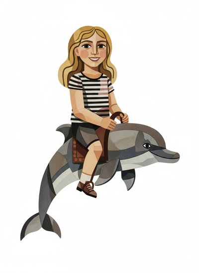 Mary's Dolphin Adventure 🐬 - Cubist Painting