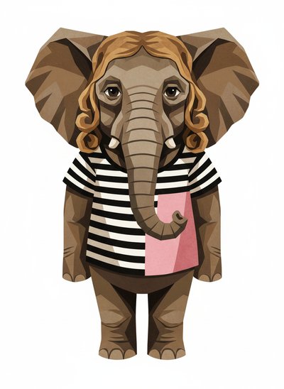 Mary's Elephant Adventure 🐘 - Cubist Painting