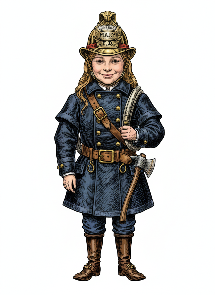Mary the Firefighter - Victorian Illustration