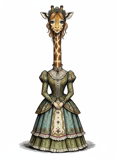 Mary's Giraffe Adventure - Victorian Illustration
