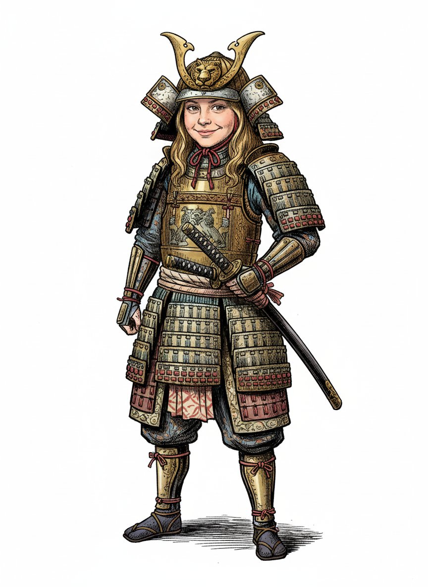 Mary the Brave Samurai - Victorian Illustration