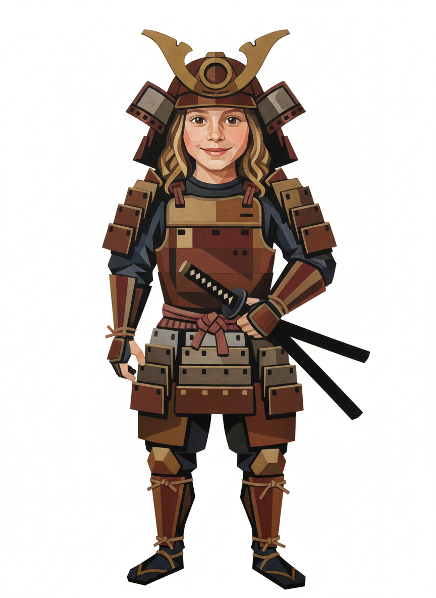 Mary the Brave Samurai - Cubist Painting