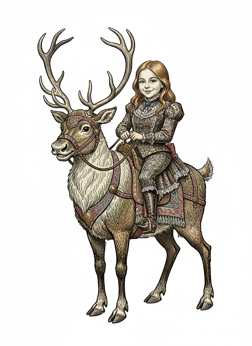 Reindeer Mary - Victorian Illustration
