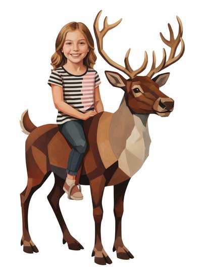 Mary's Reindeer Adventure 🦌 - Cubist Painting