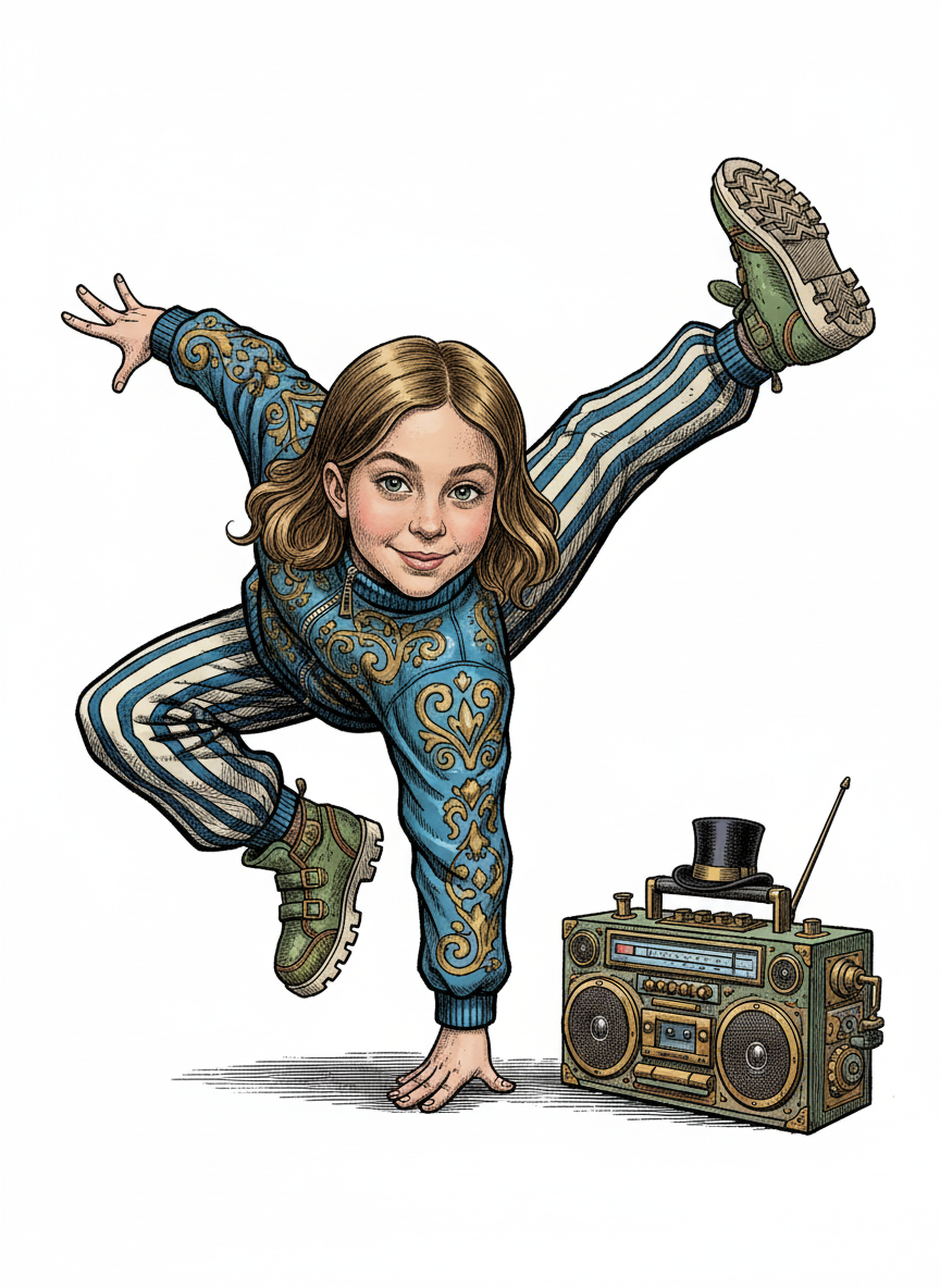 Breakdancer Mary - Victorian Illustration
