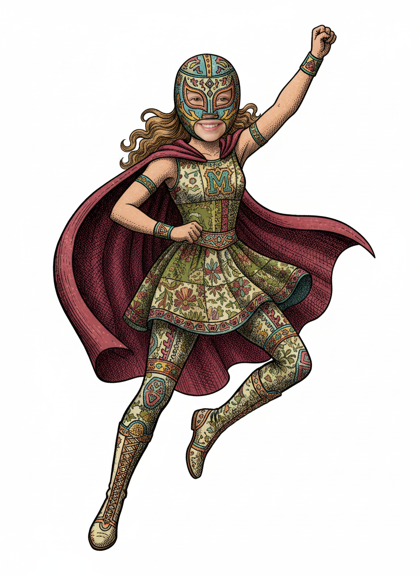 Mary the Luchadora - Victorian Illustration
