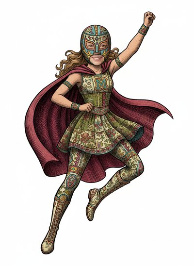 Mary's Lucha Libre Adventure - Victorian Illustration