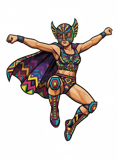Mary's Lucha Libre Adventure - Cubist Painting