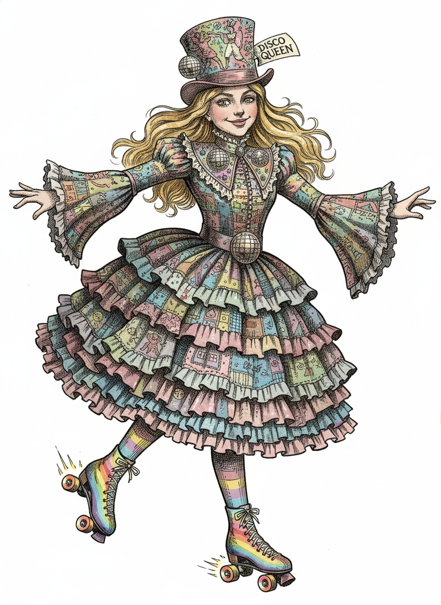 Mary the Disco Skater - Victorian Illustration