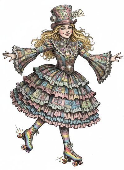 Mary's Roller Disco Dream 🌈 - Victorian Illustration