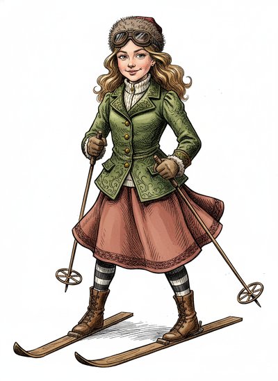Mary's Snowy Adventures ⛷️ - Victorian Illustration