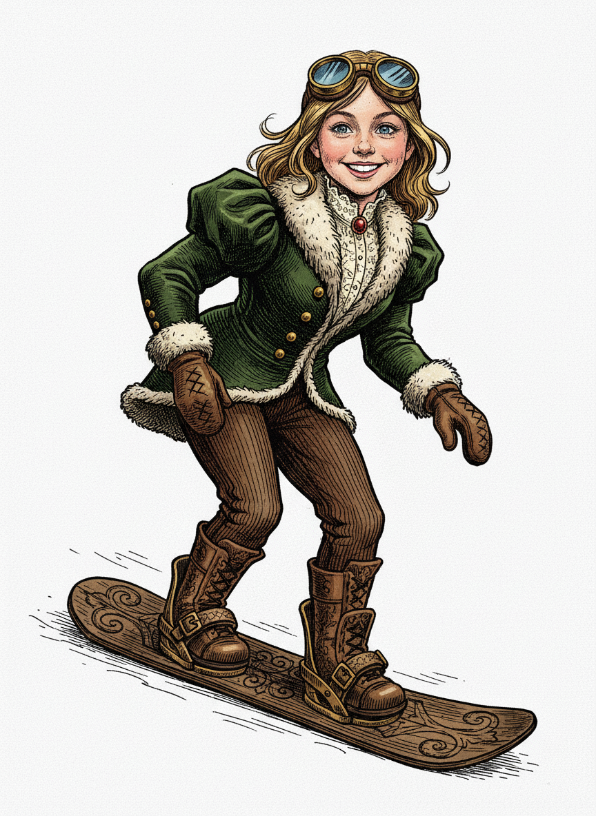 Snowboarder Mary - Victorian Illustration