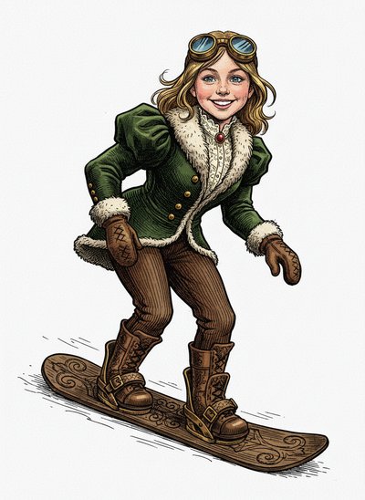 Mary's Snowboarding Adventure 🎿 - Victorian Illustration