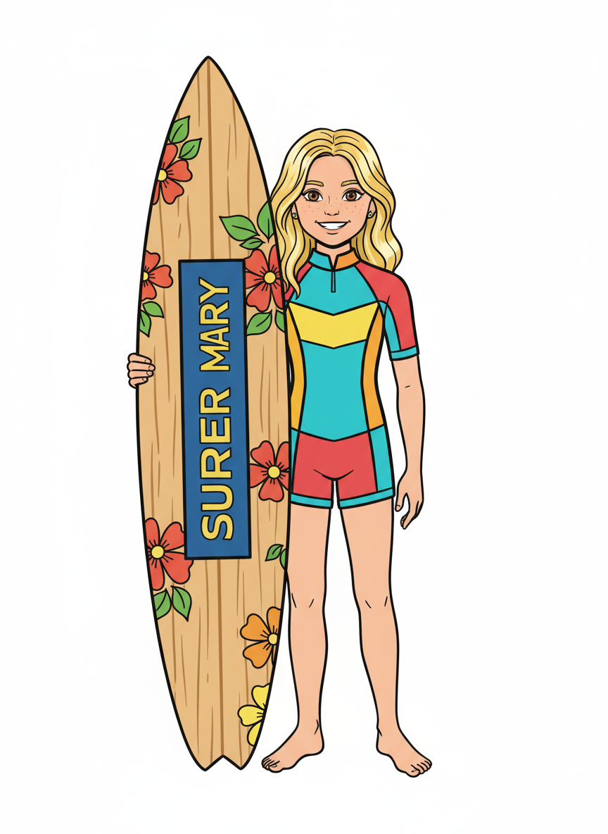 Surfer Mary - Classic Coloring Book