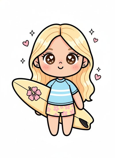 Mary's Surfing Adventure 🌊 - Kawaii Cute