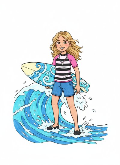 Mary's Surfing Adventure 🏄‍♀️ - Classic Coloring Book