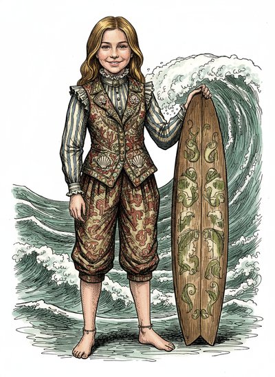 Mary's Surfing Adventure 🏄‍♀️ - Victorian Illustration