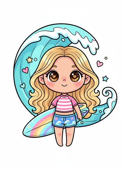 Mary's Surfing Adventure 🏄‍♀️ - Kawaii Cute