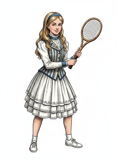 Mary's Tennis Adventure 🎾 - Victorian Illustration