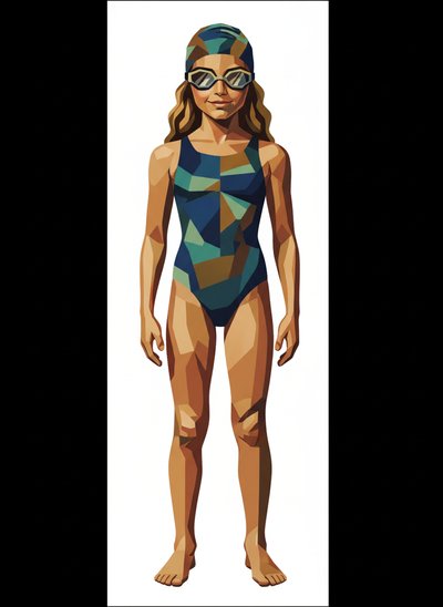 Mary's Splashy Swim Style 🌊 - Cubist Painting