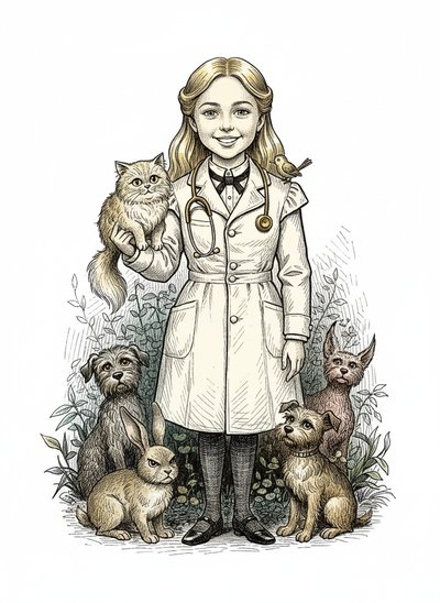 Mary's Vet Adventures 🐾 - Victorian Illustration