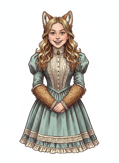 Mary's Wolfish Wonder 🐺 - Victorian Illustration