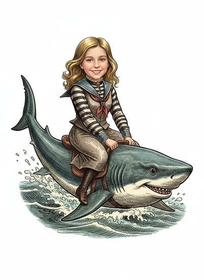 Mary's Shark Adventure 🌊 - Victorian Illustration