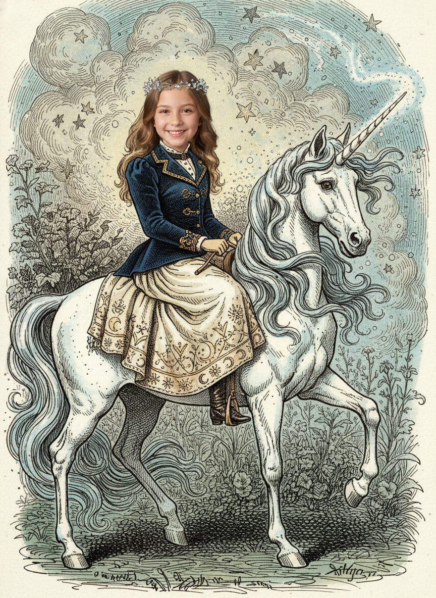 Mary the Magical Unicorn - Victorian Illustration