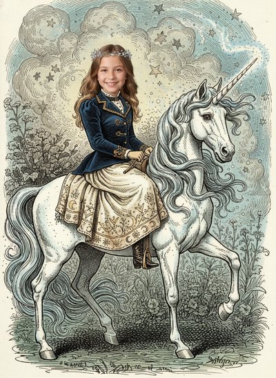 Mary's Unicorn Adventures 🌈 - Victorian Illustration