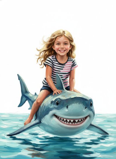 Mary's Shark Adventure 🌊 - Impressionist Painting