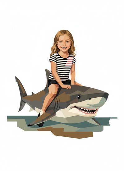 Mary's Shark Adventure 🌊 - Cubist Painting