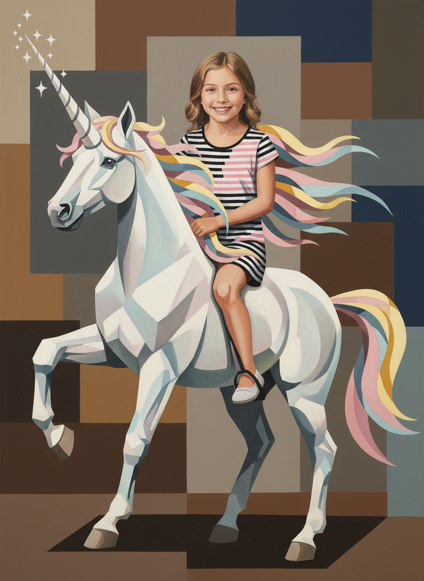 Mary the Magical Unicorn - Cubist Painting
