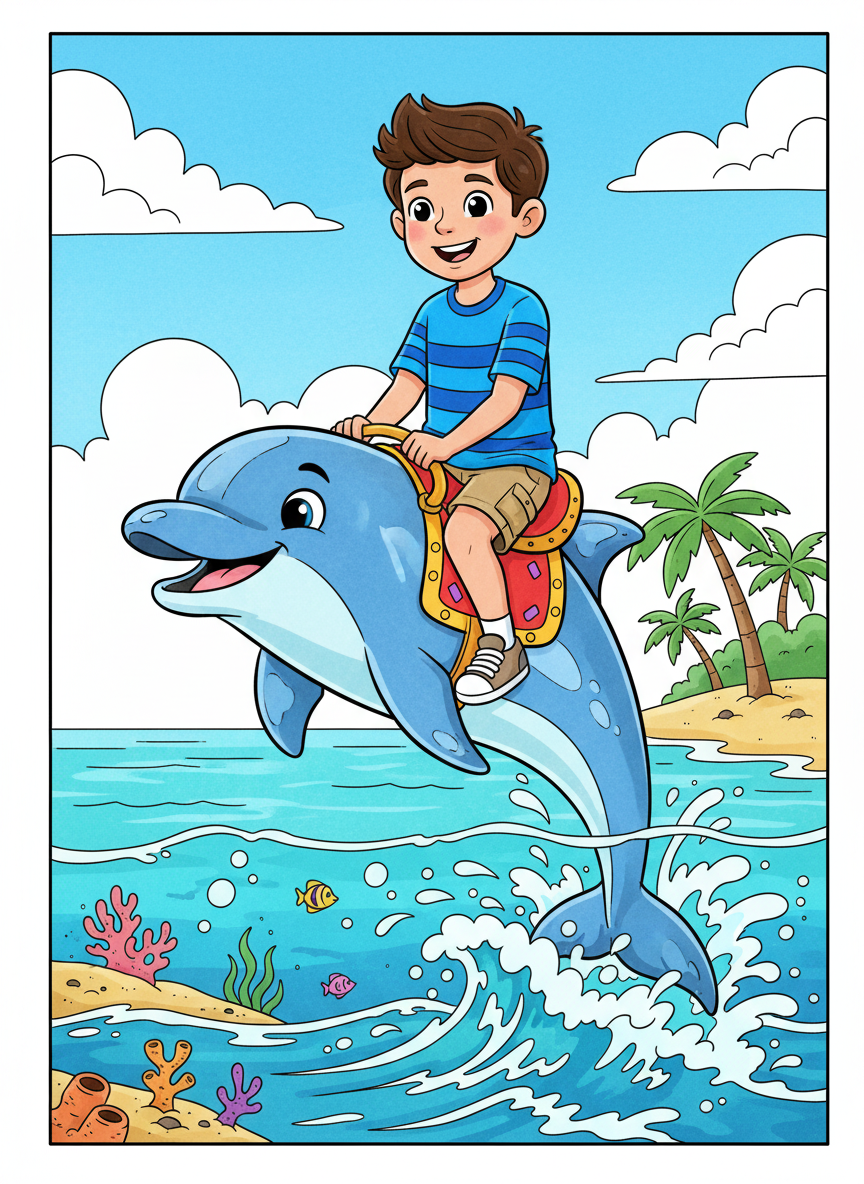 Andrew the Dolphin Rider - Classic Coloring Book