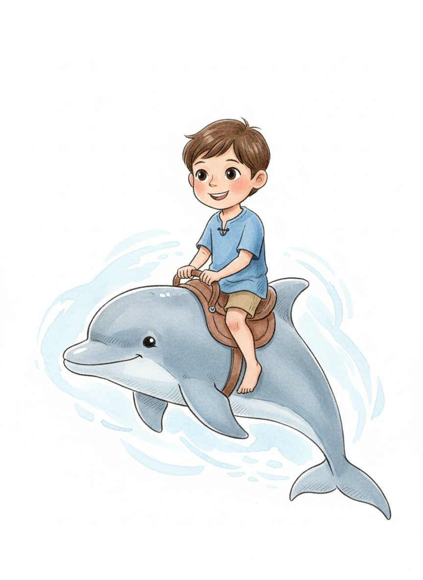 Andrew the Dolphin Rider - Gentle Pencil