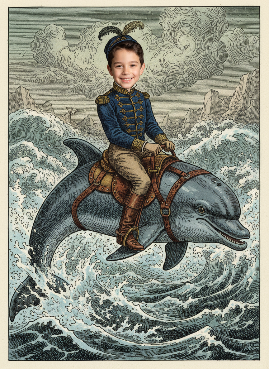 Andrew the Dolphin Rider - Victorian Illustration
