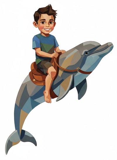 Andrew's Dolphin Adventures 🌊 - Cubist Painting