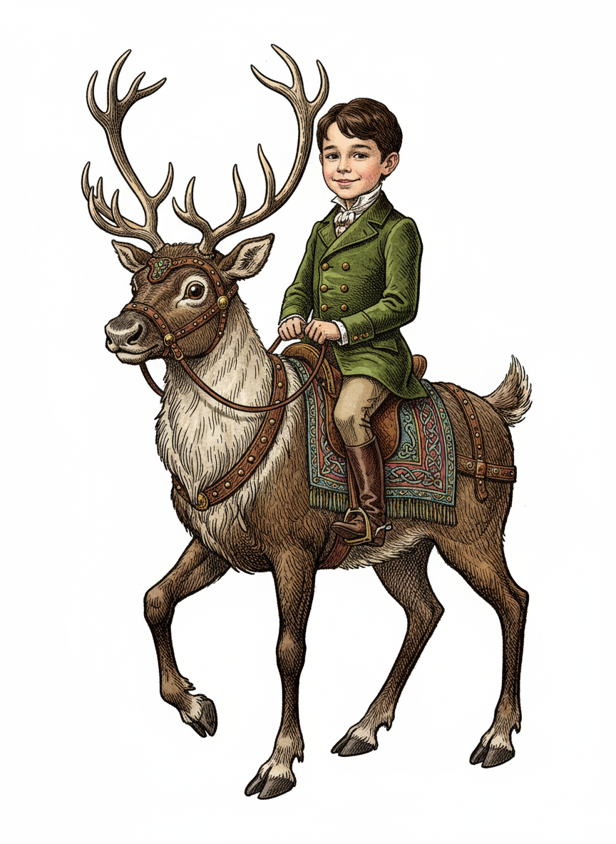 Andrew the Reindeer Rider - Victorian Illustration