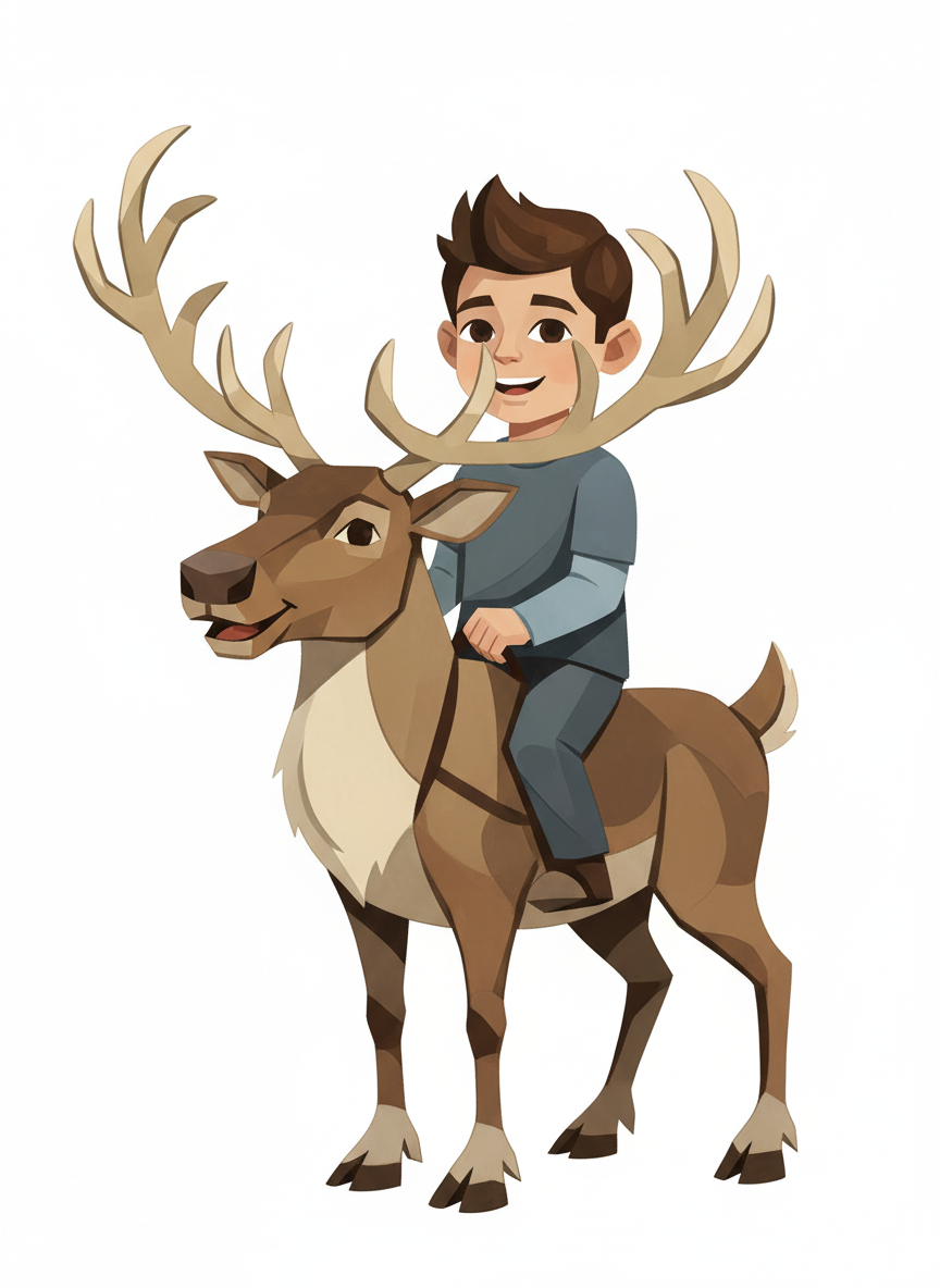 Andrew the Reindeer Rider - Cubist Painting